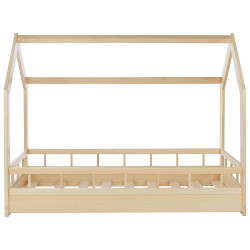 Lit maison 2 en 1 en bois naturel avec barreaux 160x80 cm